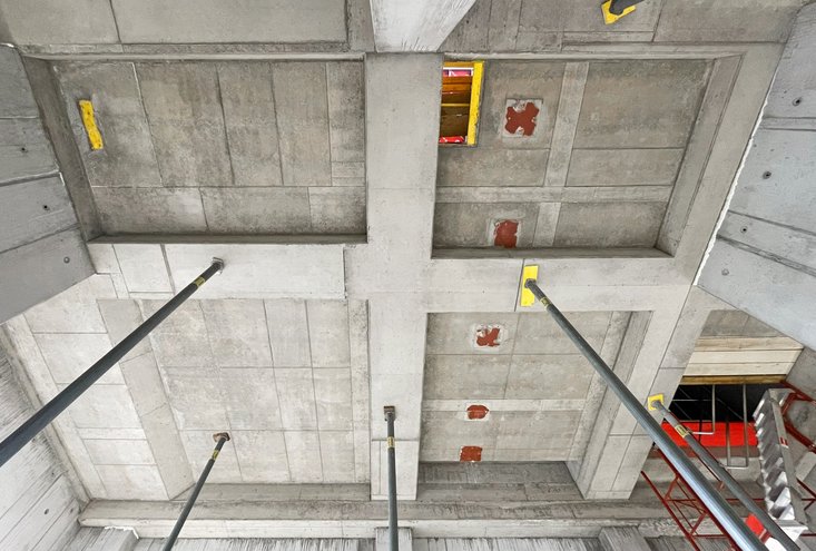 Beams were formed directly with the ceiling formwork